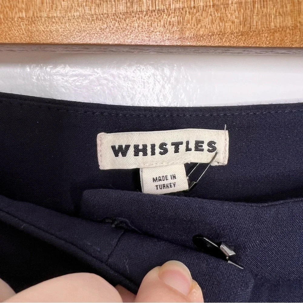 WHISTLES Navy Blue Slim Fit Side Pin Stripe Pants